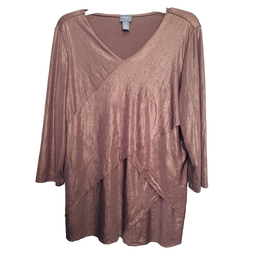 Chico's Travelers Brown Shimmer Tiered V-Neck Tunic Size 2 Large